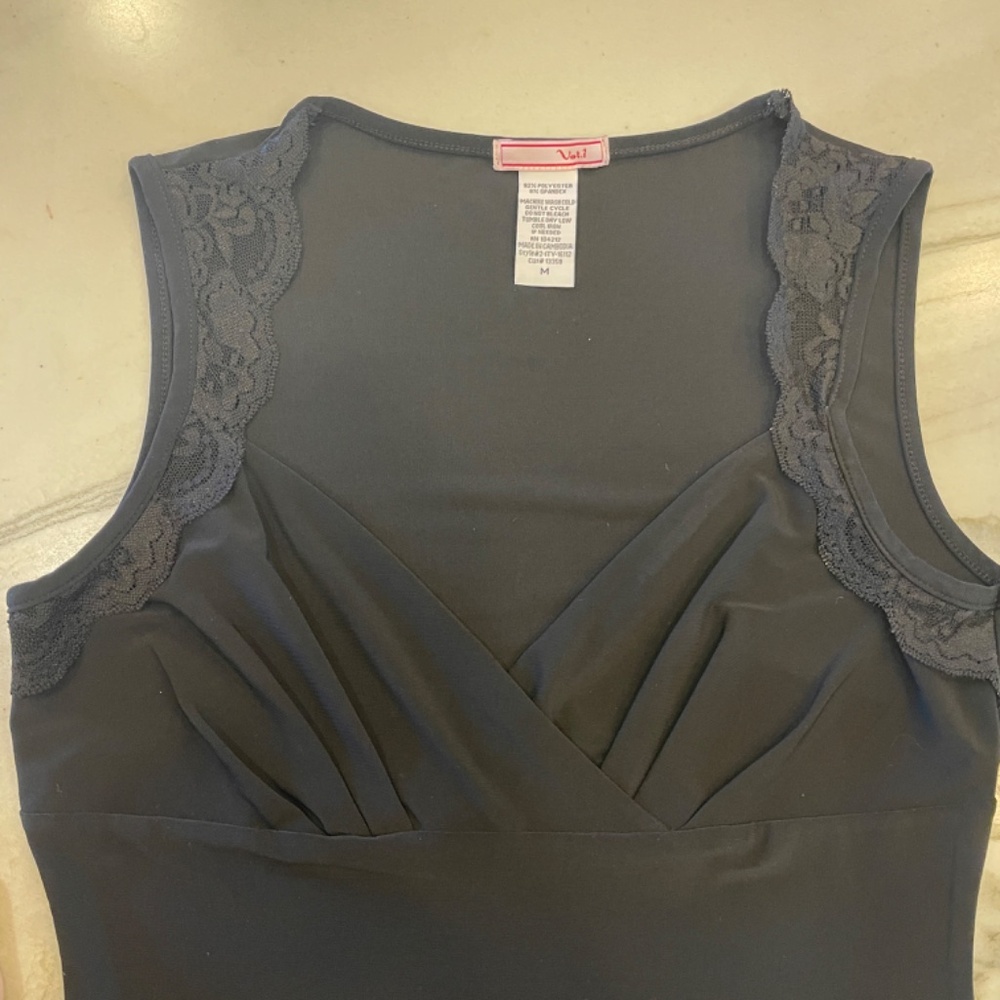 Vol.7 Women's Black Top with Lace trim Size M - Picture 2 of 5